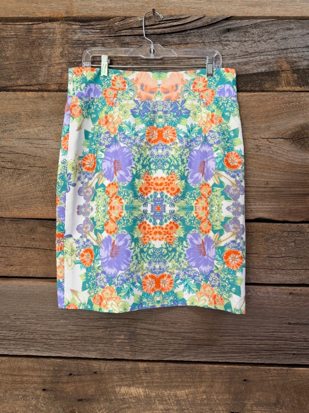 Antonio Melanie Pencil skirt , watercolor pastels green, orange, lilac, size 12